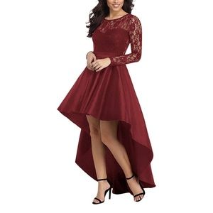 Burgundy Lace High-low dress size L/G